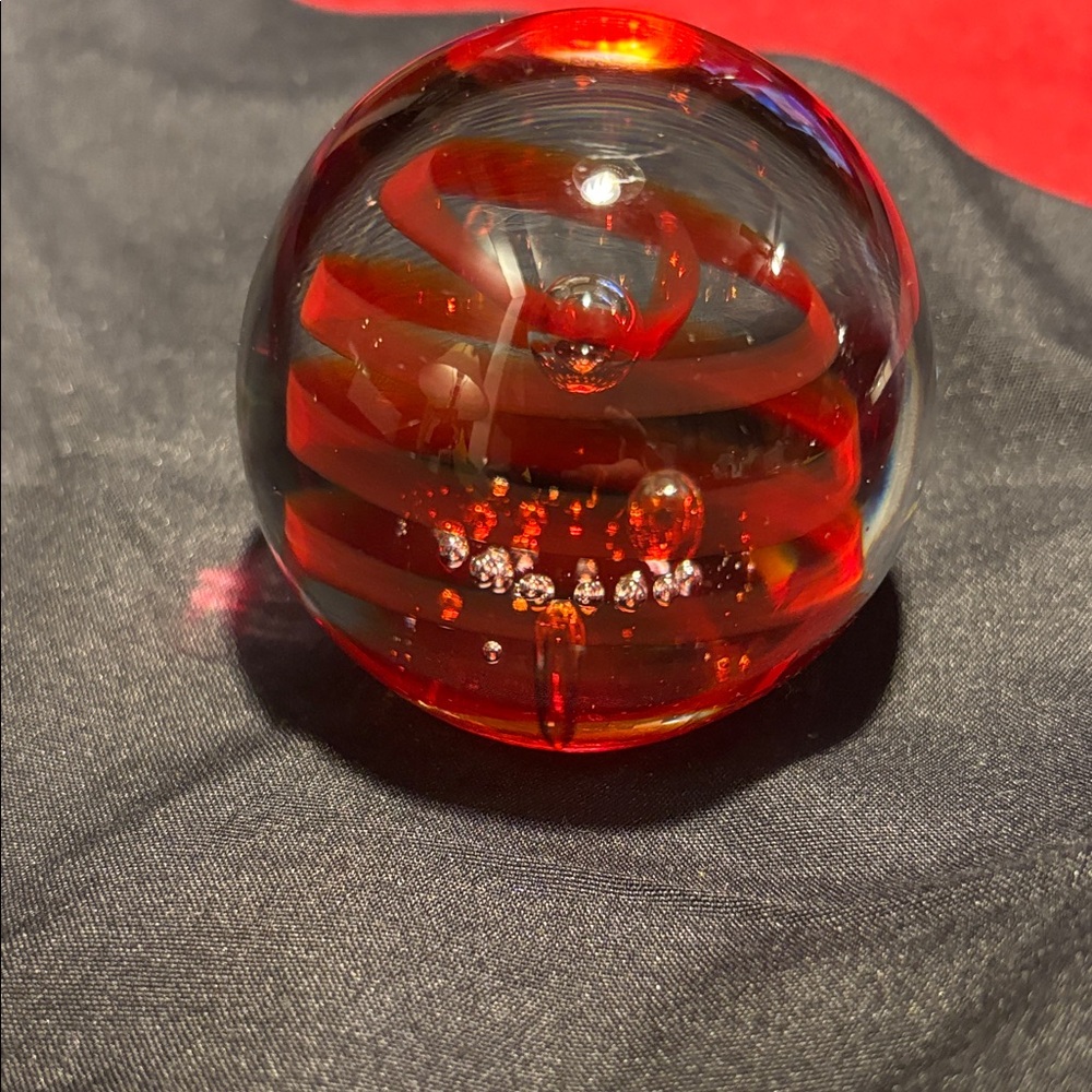 Vibrant Red Swirl Glass Sphere